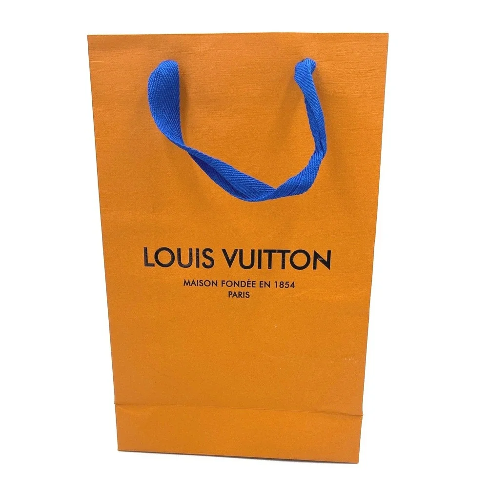 Louis Vuitton Orange Paper Shopping Bag Blue Handles Medium Luxury Carrier